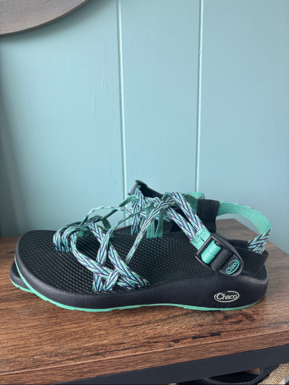Chaco Women's Strappy Sandal in Black and Teal